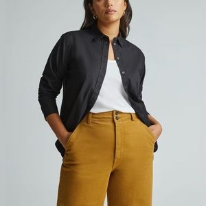 New Everlane Black Cotton Relaxed Shirt, Button-Down with Long Sleeves, M